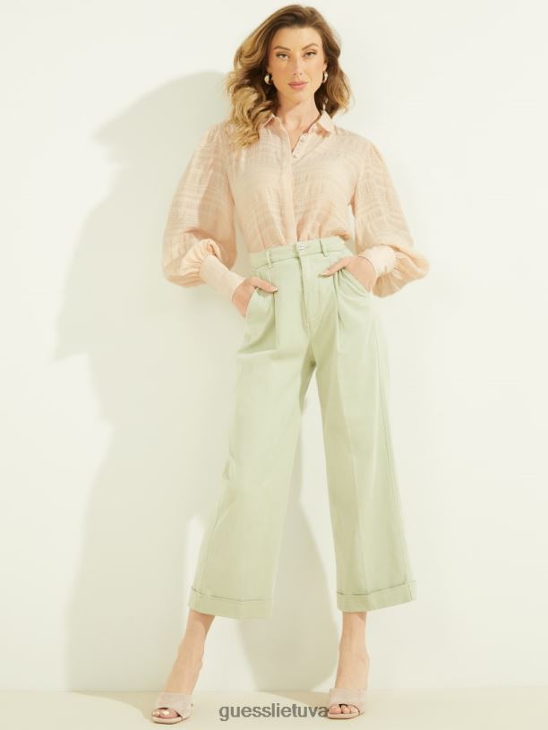 moterys GUESS 6NLN1645 drabužiai kakavinis kremas multi rav crinkle top