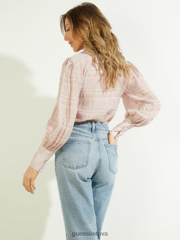 moterys GUESS 6NLN1660 drabužiai plytų rožė multi rav crinkle top