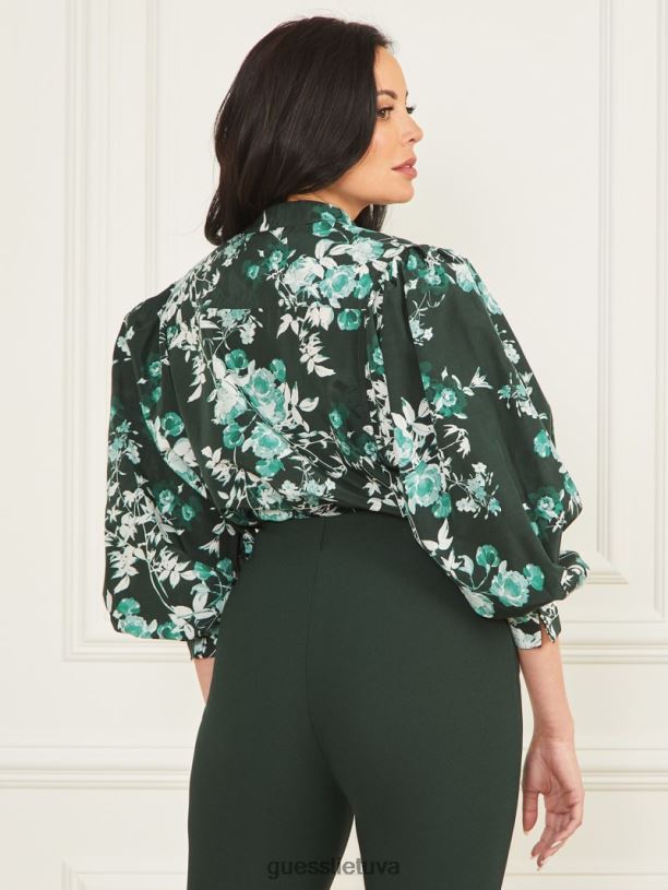 moterys GUESS 6NLN1706 drabužiai žiedlapių poza šenilinė žalia žiedlapių poza yvonne palaidinė