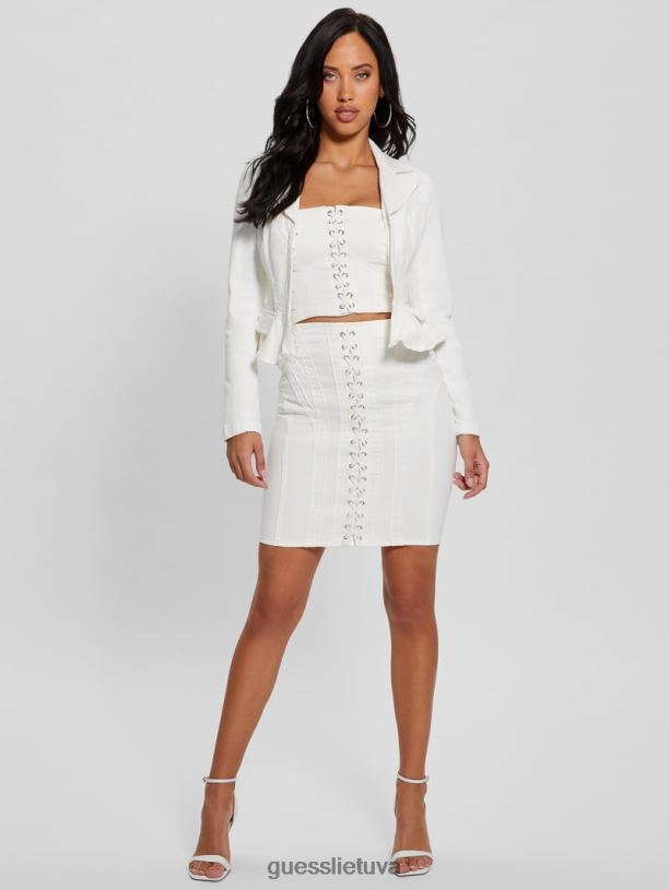 moterys GUESS 6NLN111 drabužiai visiškai baltas eco cecila suvarstomas džinsinis sijonas