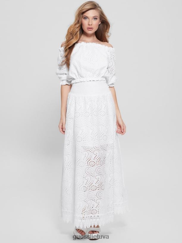 moterys GUESS 6NLN1996 drabužiai visiškai baltas Sangallo rafa ilgas sijonas