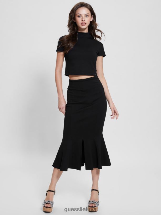 moterys GUESS 6NLN2022 drabužiai juodas ilgas sijonas