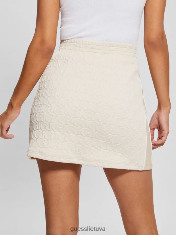 moterys GUESS 6NLN2075 drabužiai gj smėlio spalvos žakardas Darla mini žakardo sijonas