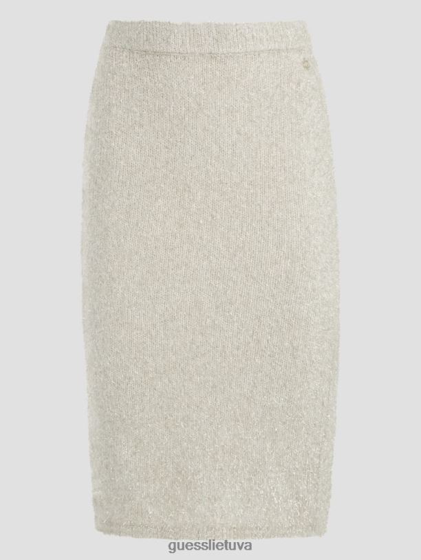 moterys GUESS 6NLN2300 drabužiai kreminė balta multi tinsley fuzzy megztinis sijonas
