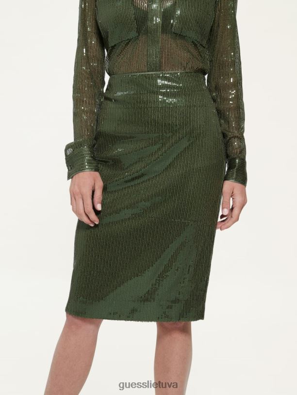 moterys GUESS 6NLN2309 drabužiai pejoto žalia megan sijonas su blizgučiais