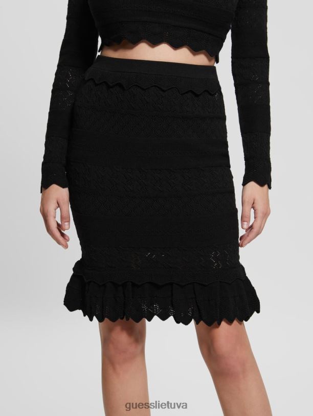 moterys GUESS 6NLN2362 drabužiai juodas eko deeta pointelle sijonas