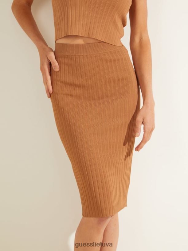 moterys GUESS 6NLN2385 drabužiai tabako rudos spalvos agnes megztinis sijonas