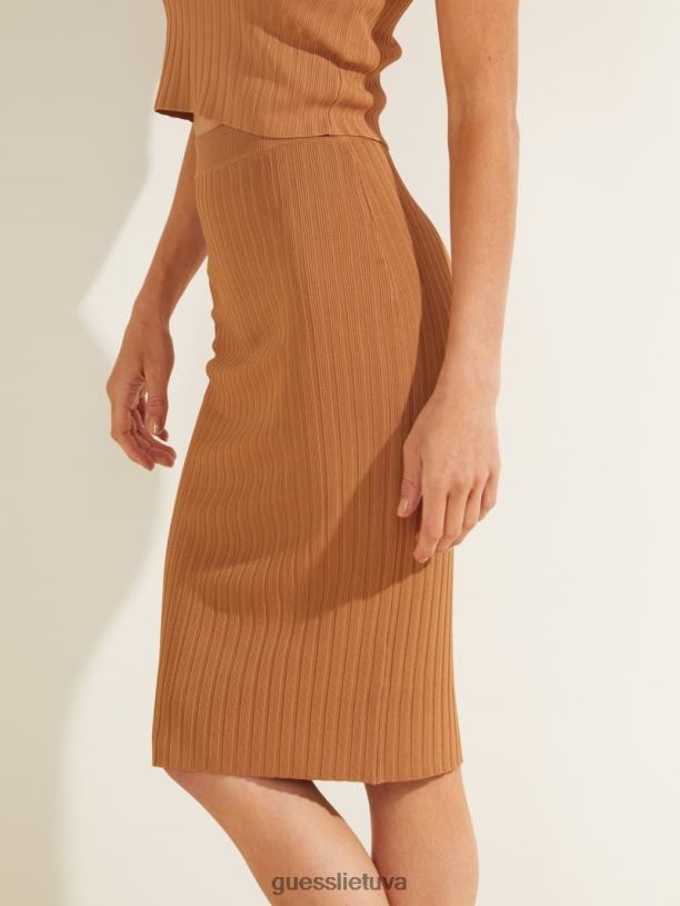 moterys GUESS 6NLN2385 drabužiai tabako rudos spalvos agnes megztinis sijonas
