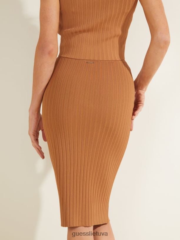 moterys GUESS 6NLN2385 drabužiai tabako rudos spalvos agnes megztinis sijonas