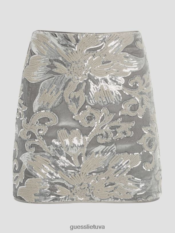 moterys GUESS 6NLN2398 drabužiai gėlių blizgučiai embro sidabro ernesta puoštas aksominis sijonas