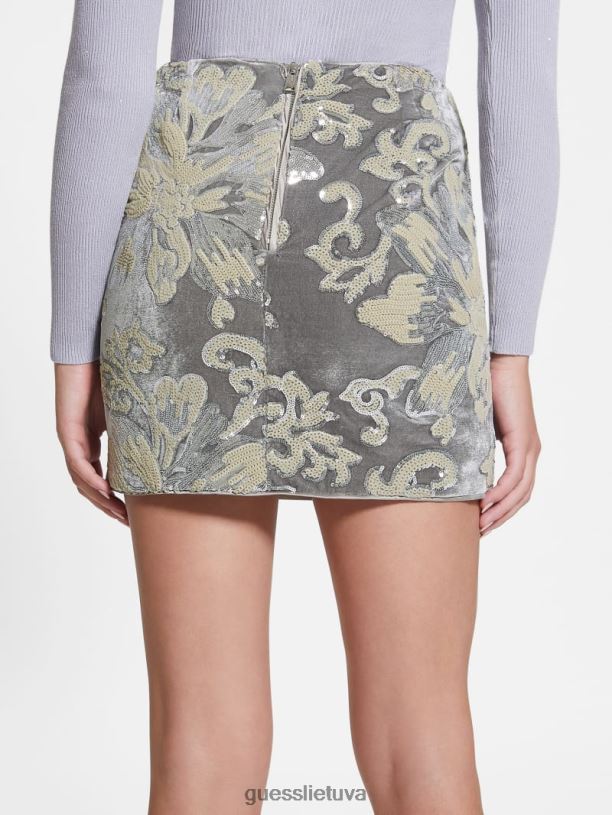 moterys GUESS 6NLN2398 drabužiai gėlių blizgučiai embro sidabro ernesta puoštas aksominis sijonas