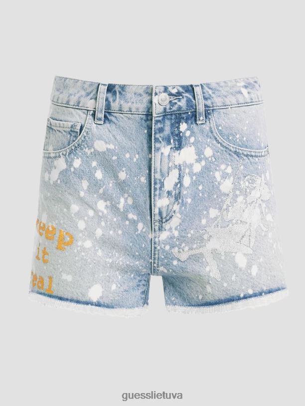 moterys GUESS 6NLN143 drabužiai menininko purslų grafiniai purslų džinsiniai mamos šortai