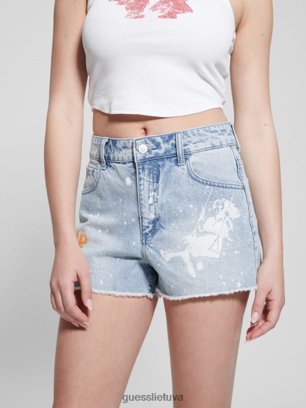 moterys GUESS 6NLN143 drabužiai menininko purslų grafiniai purslų džinsiniai mamos šortai
