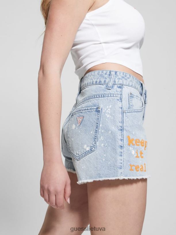 moterys GUESS 6NLN143 drabužiai menininko purslų grafiniai purslų džinsiniai mamos šortai