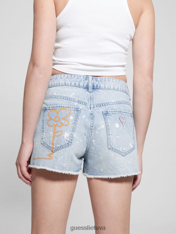 moterys GUESS 6NLN143 drabužiai menininko purslų grafiniai purslų džinsiniai mamos šortai