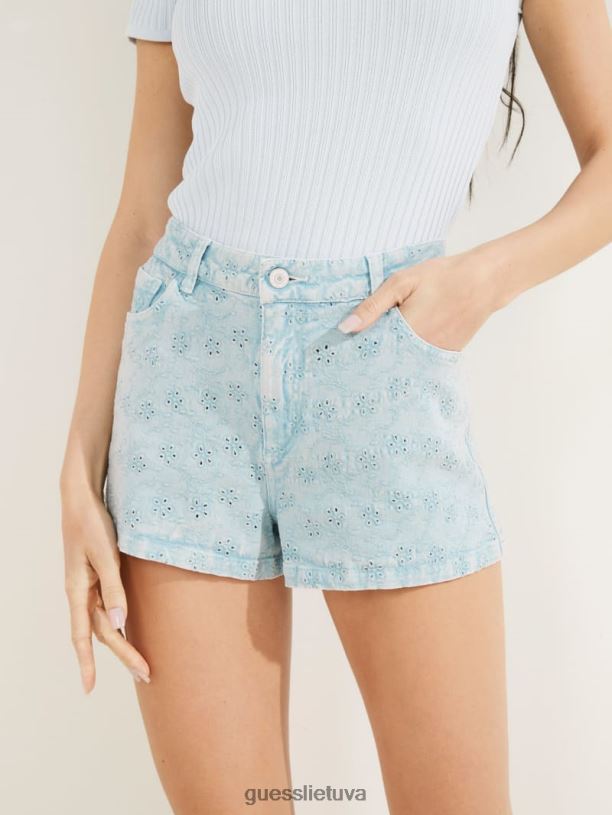moterys GUESS 6NLN269 drabužiai Florida mėlyna Claudia šortai su kilpomis