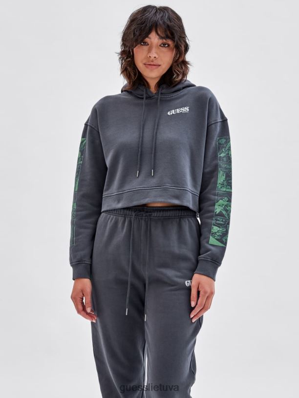 moterys GUESS 6NLN1338 drabužiai juodas multi originalai x betmeno apkarpytas gobtuvas