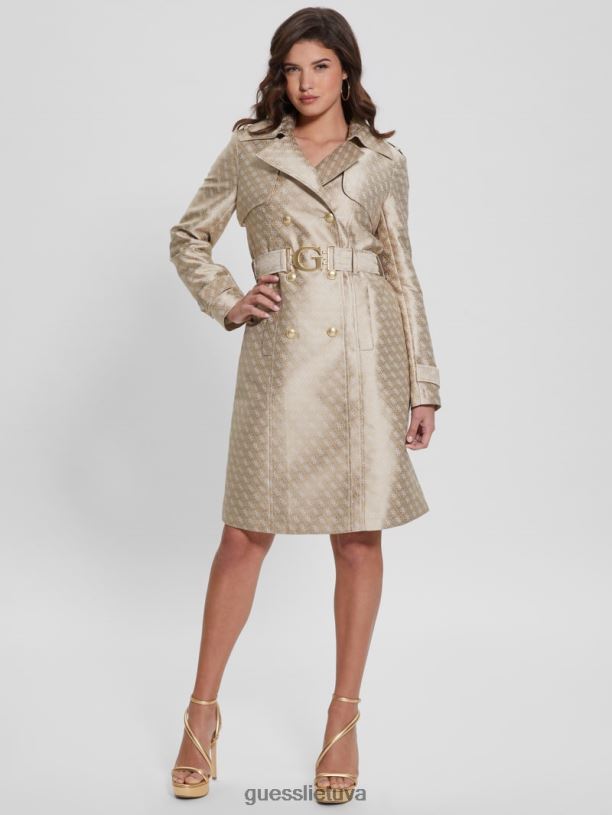 moterys GUESS 6NLN1727 drabužiai grietinėlės ir airių derinys ekologinis diletos paltas su diržu