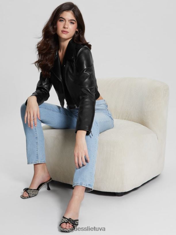 moterys GUESS 6NLN1746 drabužiai juodas Rochelle dirbtinės odos moto striukė