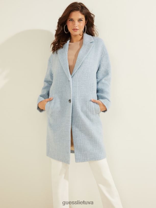 moterys GUESS 6NLN1760 drabužiai kvėpavimo takų mėlyna multi likimo vilnos mišinio paltas