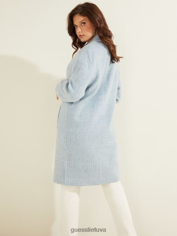 moterys GUESS 6NLN1760 drabužiai kvėpavimo takų mėlyna multi likimo vilnos mišinio paltas