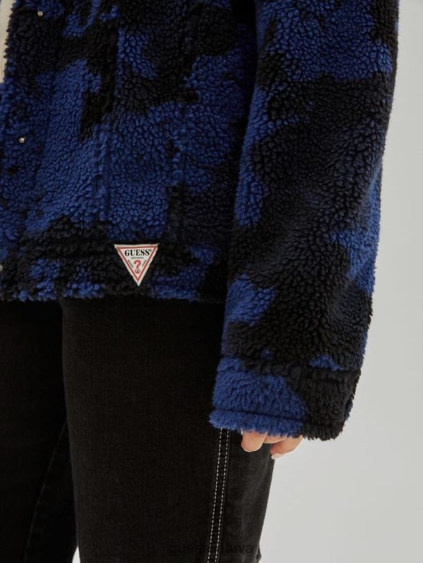 moterys GUESS 6NLN1785 drabužiai banglenčių mėlynas multi Originali sherpa trucker striukė