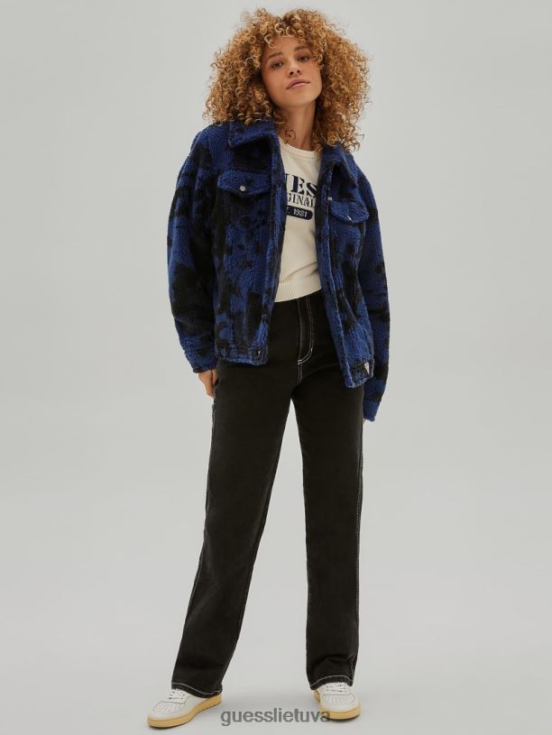 moterys GUESS 6NLN1785 drabužiai banglenčių mėlynas multi Originali sherpa trucker striukė