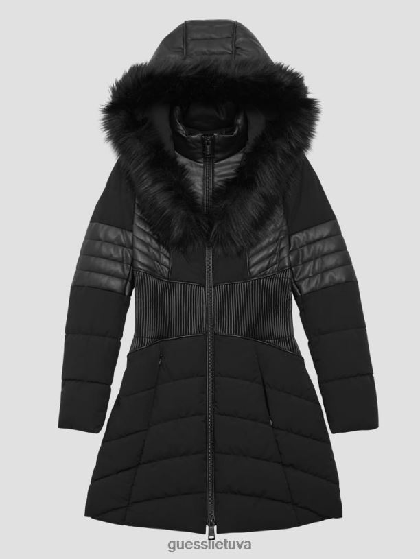 moterys GUESS 6NLN1799 drabužiai juodas eko oxana dygsniuota striuke