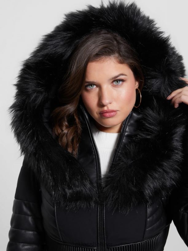 moterys GUESS 6NLN1799 drabužiai juodas eko oxana dygsniuota striuke