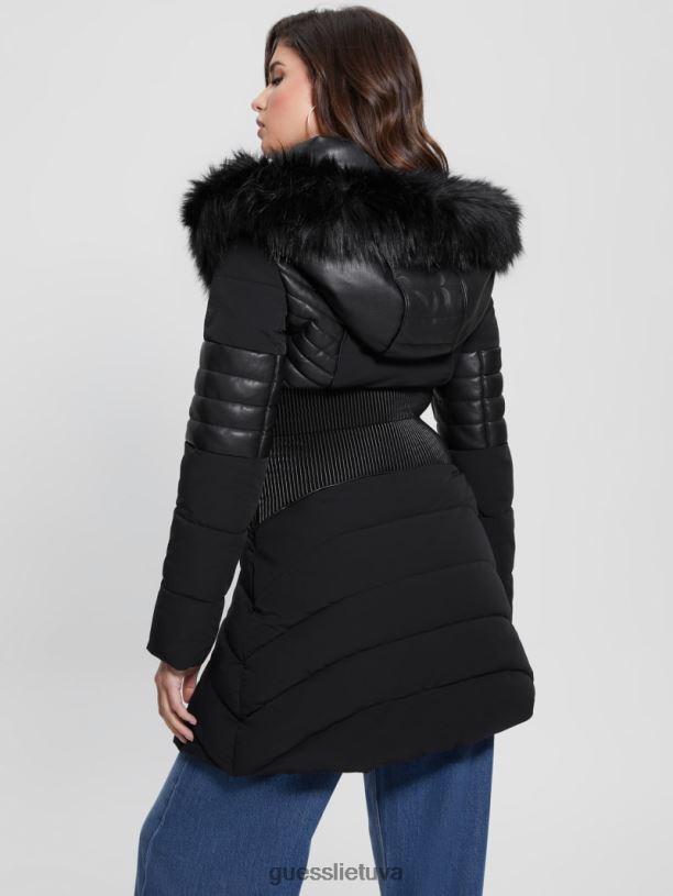 moterys GUESS 6NLN1799 drabužiai juodas eko oxana dygsniuota striuke