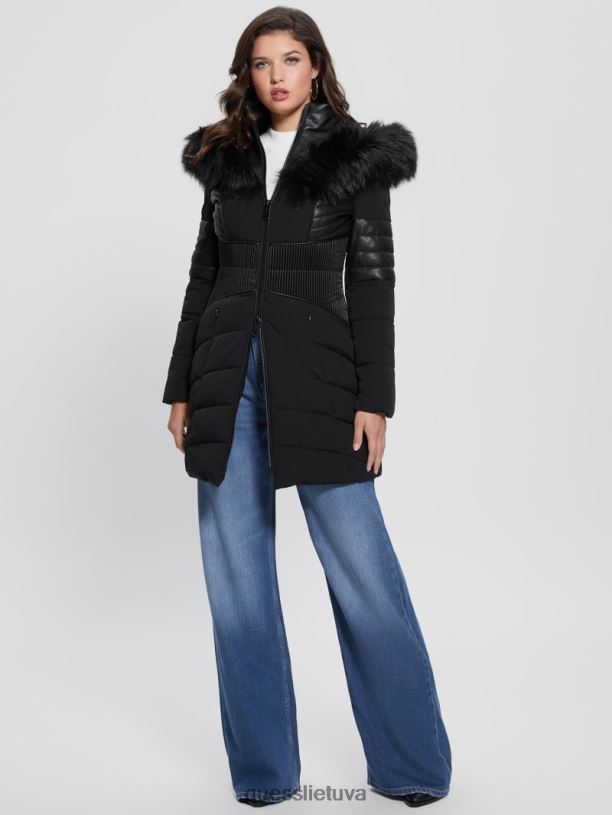 moterys GUESS 6NLN1799 drabužiai juodas eko oxana dygsniuota striuke