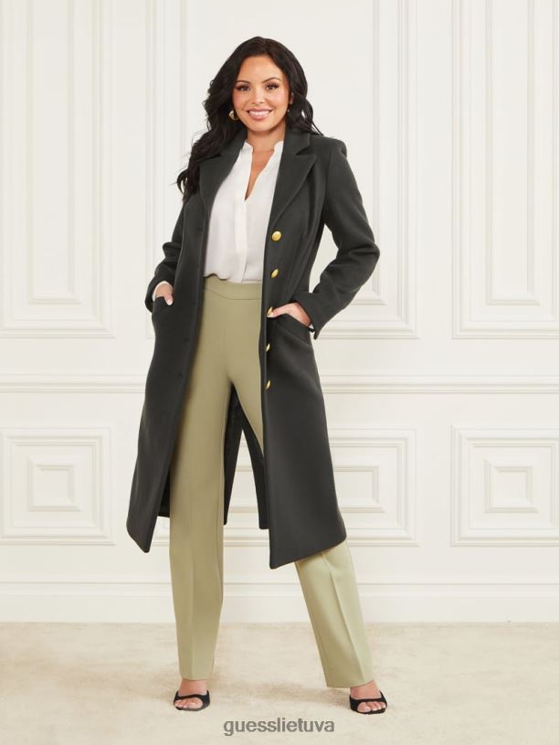 moterys GUESS 6NLN1819 drabužiai šenilinė žalia francesca london paltas