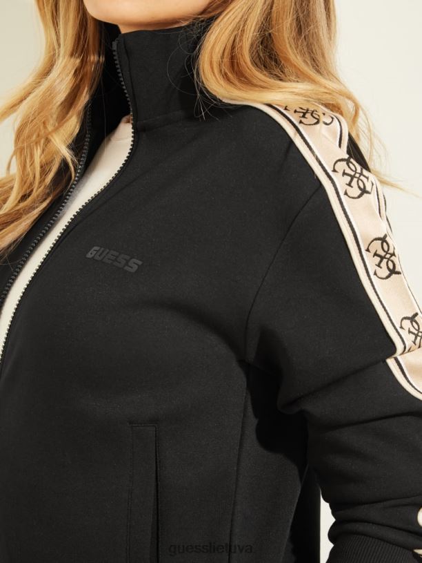 moterys GUESS 6NLN1838 drabužiai juodas Eco Britney logotipo juostos striukė