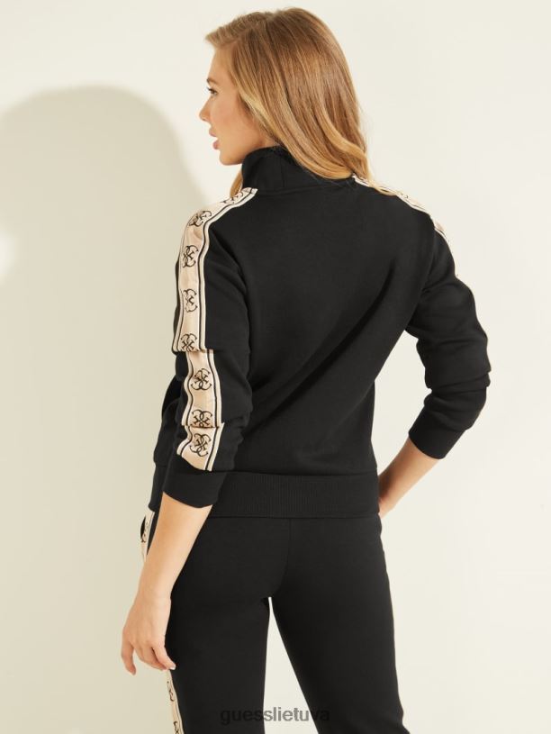 moterys GUESS 6NLN1838 drabužiai juodas Eco Britney logotipo juostos striukė