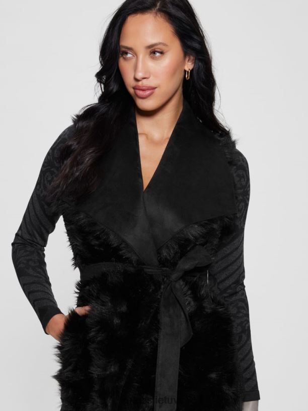 moterys GUESS 6NLN1875 drabužiai juodas apverčiama nami liemenė