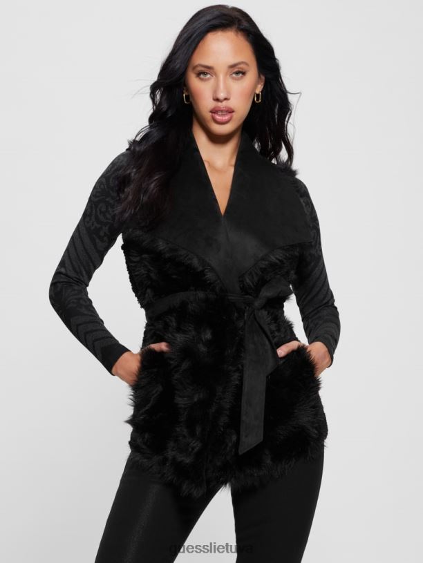 moterys GUESS 6NLN1875 drabužiai juodas apverčiama nami liemenė