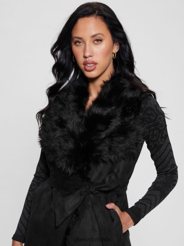 moterys GUESS 6NLN1875 drabužiai juodas apverčiama nami liemenė