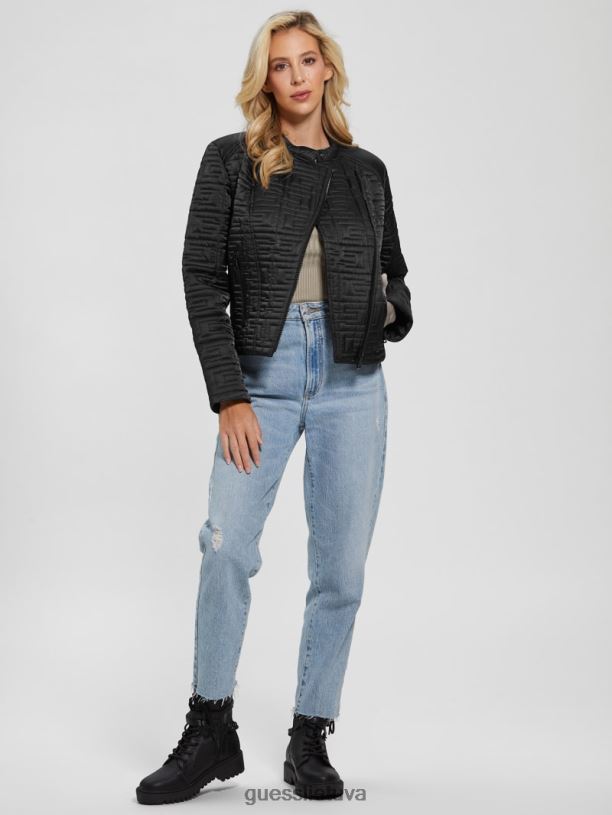 moterys GUESS 6NLN1882 drabužiai juodas jūrinė dygsniuota striukė