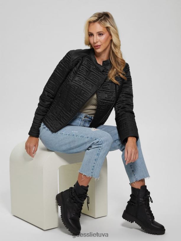 moterys GUESS 6NLN1882 drabužiai juodas jūrinė dygsniuota striukė