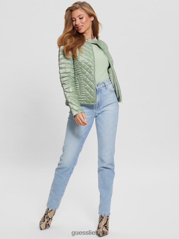 moterys GUESS 6NLN1908 drabužiai miglota žalia vona dygsniuotas švarkas