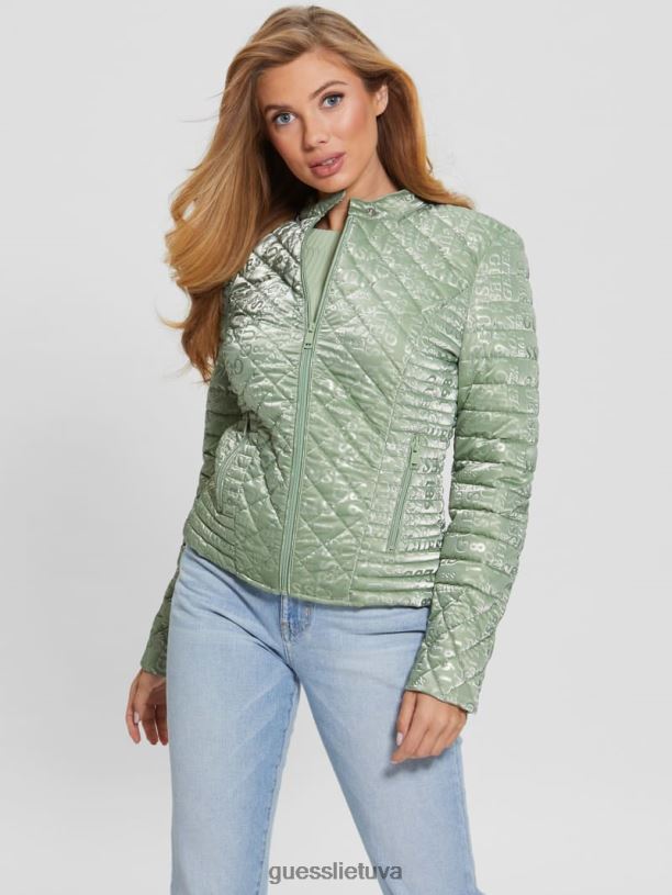 moterys GUESS 6NLN1908 drabužiai miglota žalia vona dygsniuotas švarkas