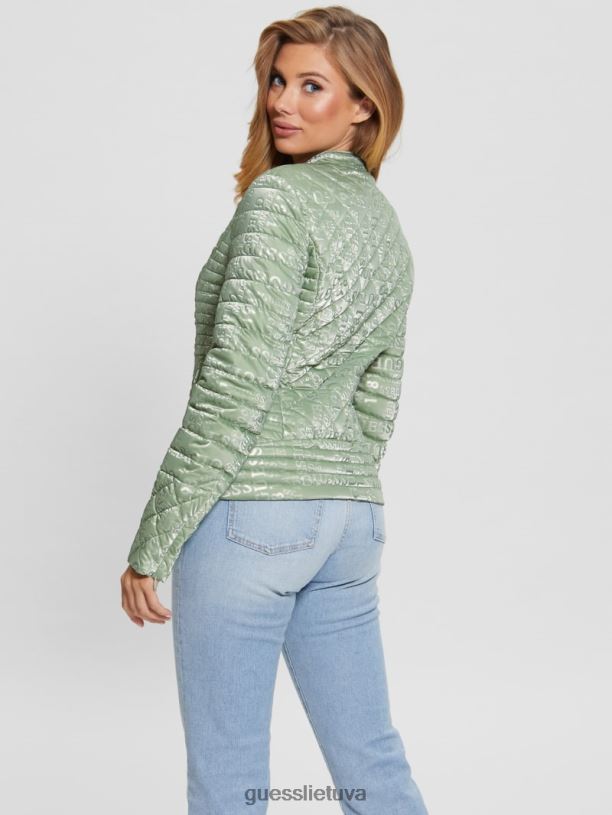 moterys GUESS 6NLN1908 drabužiai miglota žalia vona dygsniuotas švarkas