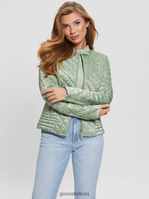 moterys GUESS 6NLN1908 drabužiai miglota žalia vona dygsniuotas švarkas