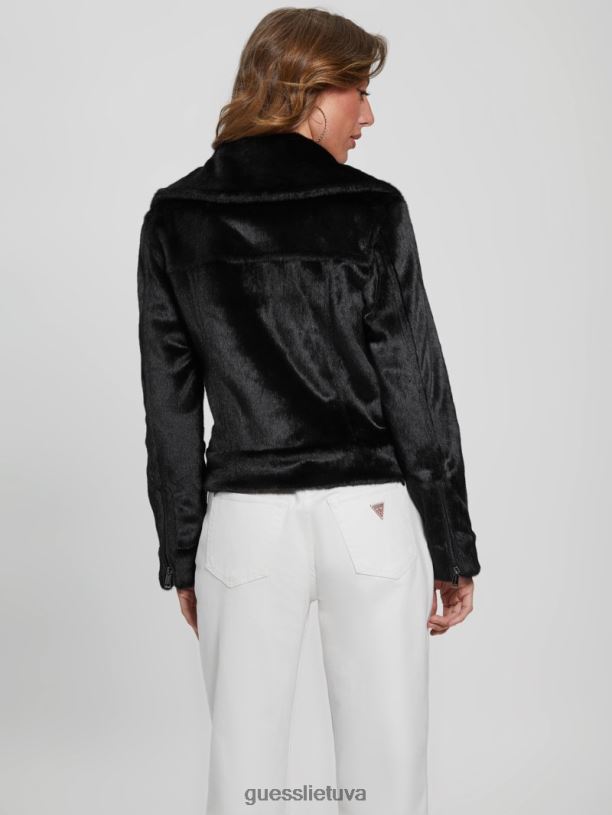 moterys GUESS 6NLN1925 drabužiai juodas Lavinia dirbtinio kailio moto striukė