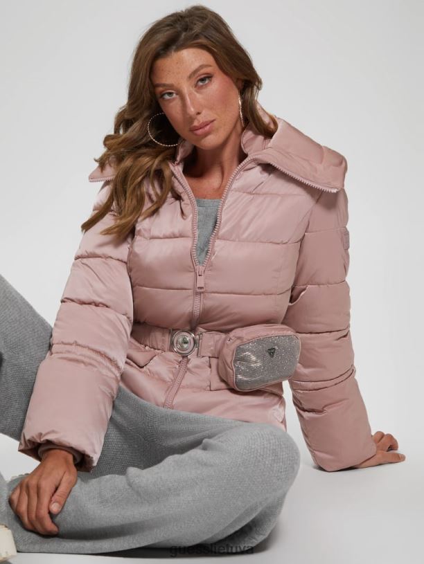 moterys GUESS 6NLN1940 drabužiai rožinė violetinė ekologinė blizganti striukė