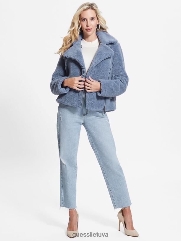 moterys GUESS 6NLN1943 drabužiai plieno mėlyna Daria faux-sherpa moto striukė