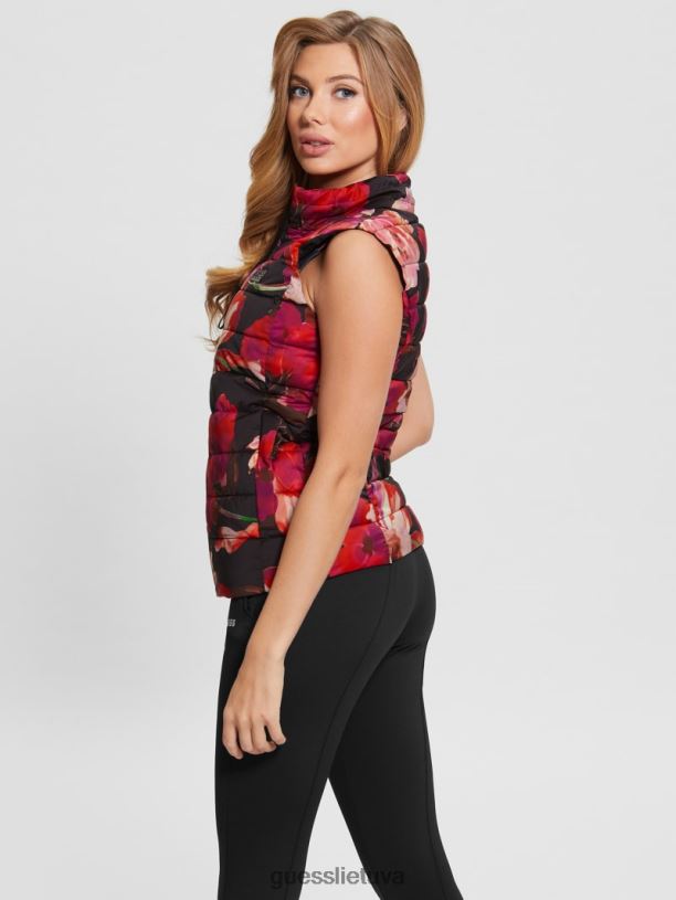 moterys GUESS 6NLN1955 drabužiai rožinė ir juoda makro srautas corine puffer liemenė