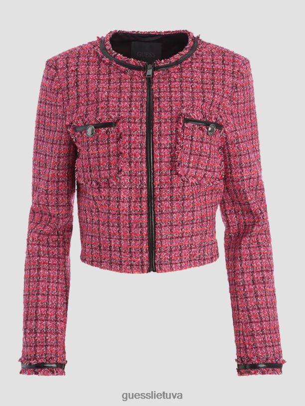 moterys GUESS 6NLN1959 drabužiai raudonas rožinis tvidas pervenche tvido striukė