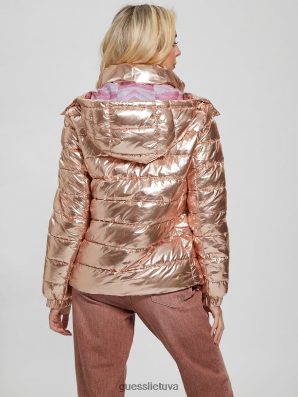 moterys GUESS 6NLN1993 drabužiai rausvas metalinis multi Fiorenza pūkinė striukė