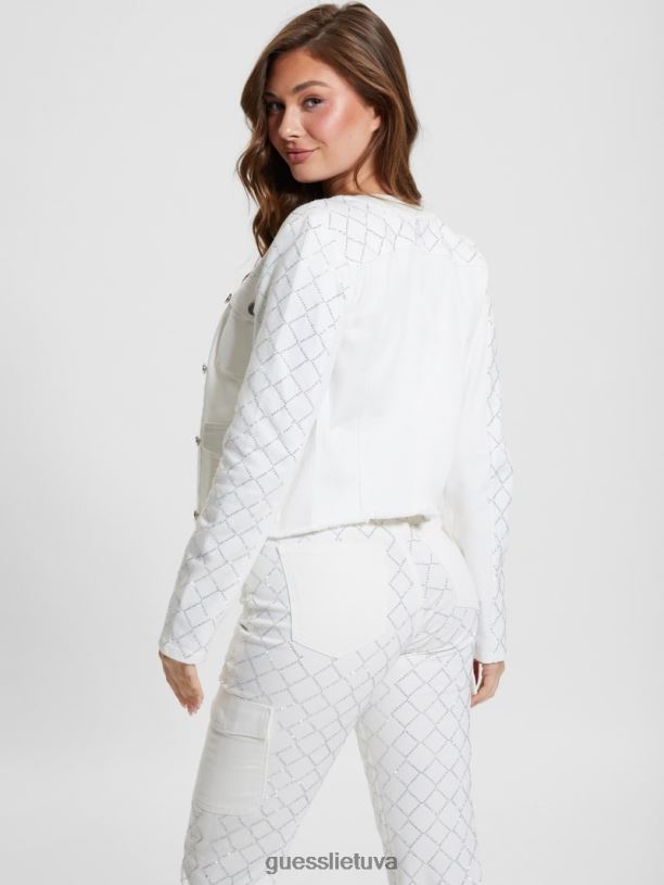 moterys GUESS 6NLN46 drabužiai bling baltas larissa deimantinė džinsinė striukė